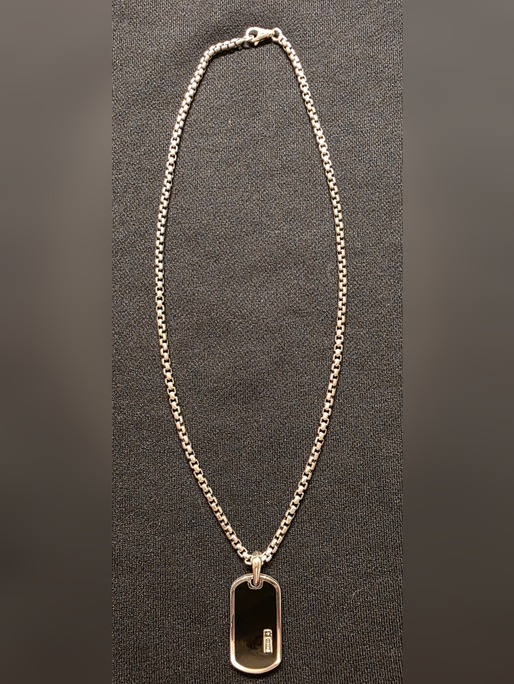 David Yurman Black Onyx Dog Tag Pendant Necklace. Yurman Box Chain 22"L × 2.7mmW - Picture 2 of 6